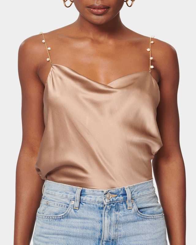 Busy Bias-Cut Cami w/ Pearl Chain Straps